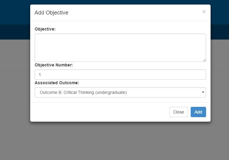 Click on the Add Objective button to add a new outcome. 3.