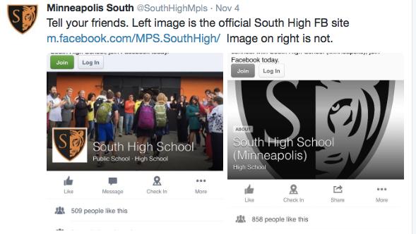 image. That will take you directly to our FB page. On Twitter, we are: @SouthHighMpls On Facebook, we are: facebook.com/mps.