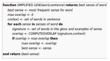 The Lesk Algorithm 25 Selecting the sense whose definition shares the most