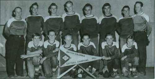 Winning B.C Softball Team in Juvenile League - 1952 Back row, Buster Monk, Norman Essery, Vernon Musfelt, Bob Hodges, Bob George, Pat George, Dannny Lajeunesse, Wally Butler.