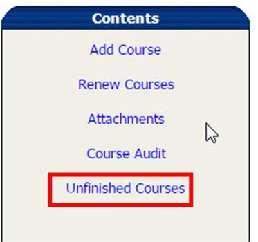 Unfinished Courses Unfinished Courses 1. If a course has been started in SOCCED and the Course Information tab has been saved, the course can be retrieved and completed at another time. 2.