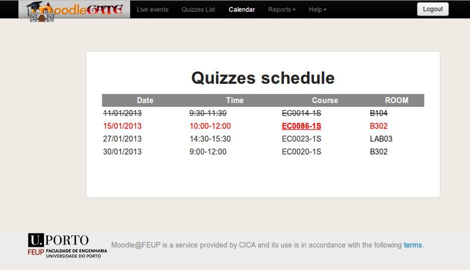 Fig. 1: MoodleGate screenshot illustrating the exam administrators interface and list of examinations. Each quiz in the list is a link that opens a page to show the exam's details (Fig. 2).