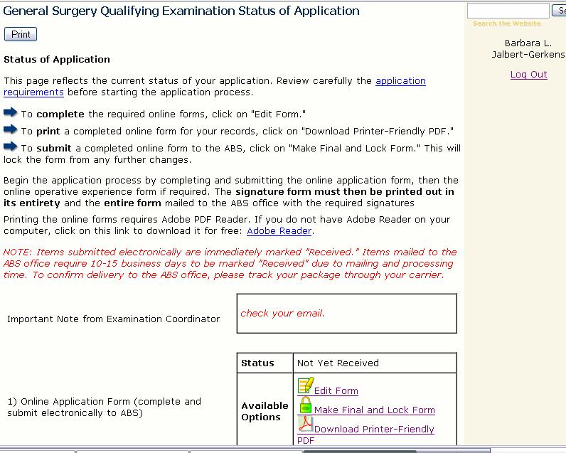 Status of Application Page This page provides important information regarding an application from submission to approval.