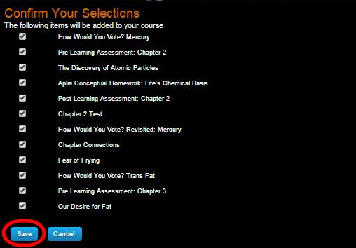 Result: The Confirm Your Selections screen displays listing all the