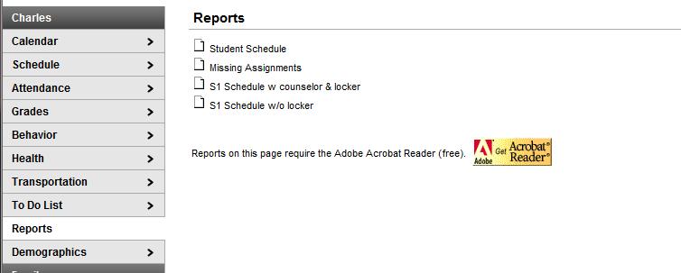 Contact the teacher with any questions regarding assignments. Student Menu: Reports 1.