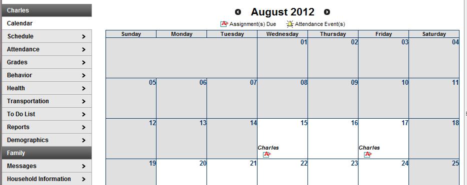 Student Menu: Calendar 1. Click on Calendar to access your calendar.