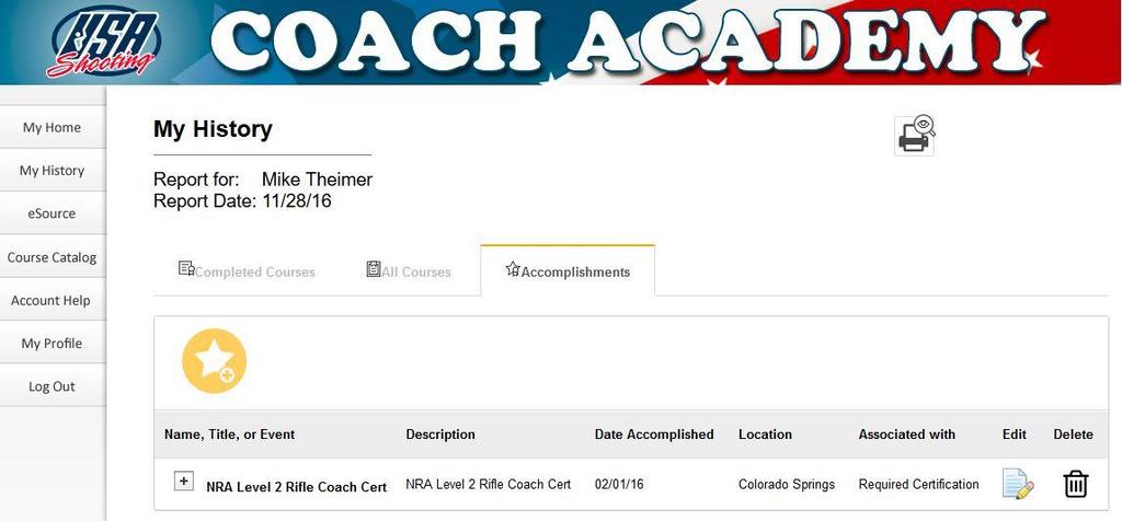 Here is an example of how to upload an NRA Level 2 Rifle Coach Certificate.