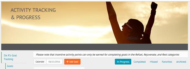 Create and Track Your Goals 1. From the home page, click on the Activity Tracking tab on the top navigation bar. 2.
