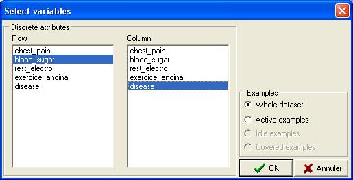 In the dialog box, we select BLOOD_SUGAR and DISEASE.