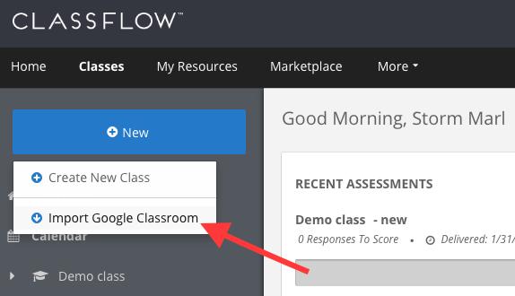 Following authentication process, the teacher is presented with all classes found in Google Classroom account.