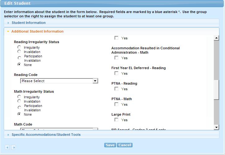 TAS Feature Review Student Management Demo 3: Mark Student Testing Irregularity F. Open the Student s Additional Student Information Panel G.