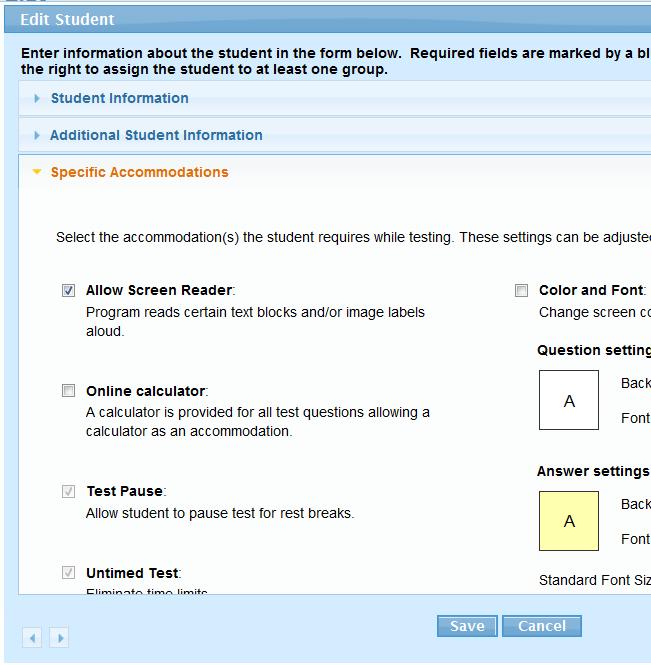 Reader (text to speech) accommodation setting before the student logs into