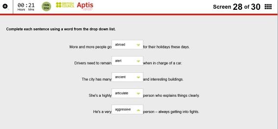Aptis Candidate Guide 8 The next question type asks you to identify a word from a list that is commonly used