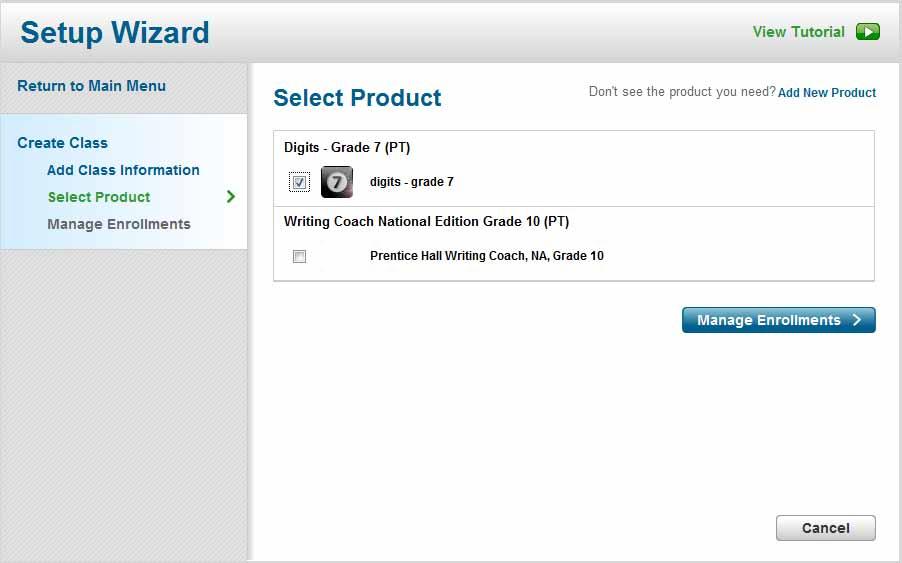 Create a Class Step 2 Select Product Use these options if you want to add a new product or select a product at a later time.