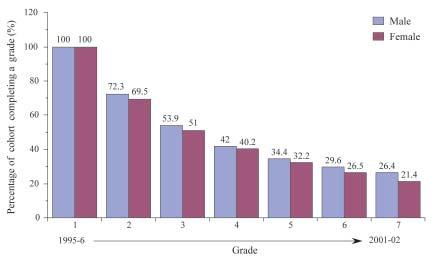 CHAPTER 4: Gender Disparities in Education Figure 4.3: Male/female cohort survival rates, grades Source: Bredenburg et al.