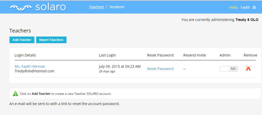 ADMIN INTERFACE This is what you will see once you logged in. This is where you would manage the teacher /student accounts. You are responsible to add the teachers. There is 2 ways you could do this.