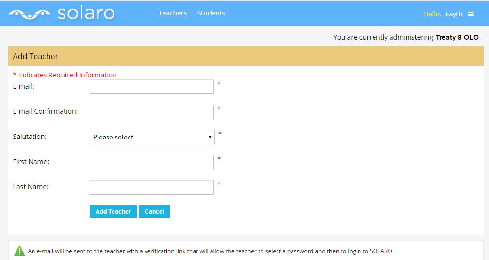 ADDING A TEACHER Creating a new teacher account you re going to Click the ADD TEACHER button and you will be brought to this page Once you fill out the required fields