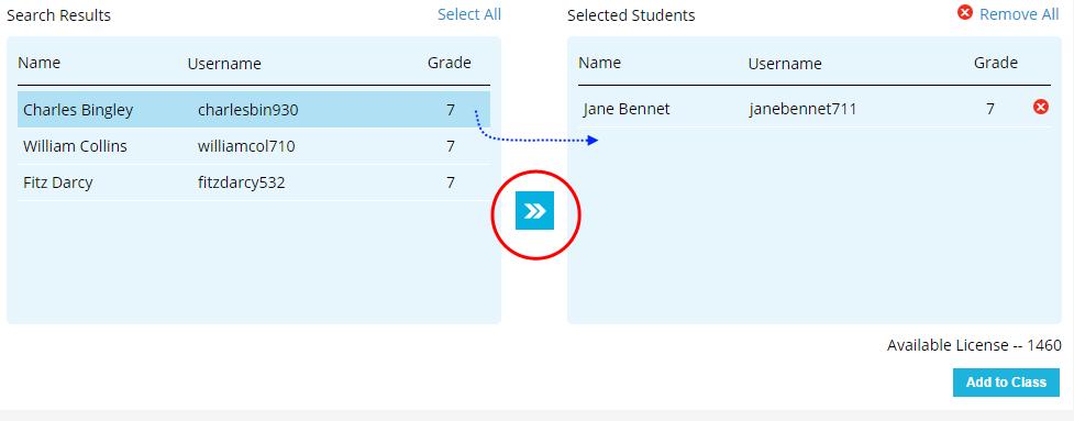 5) Click to save your selection The student account should now appear in the class list, you can reconfirm that the proper account