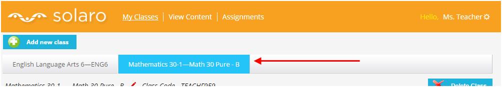 Additional classes will show up as tabs; you click on the tab for the class