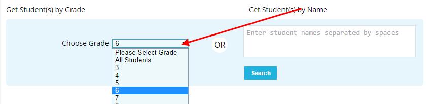 Grade: Select the Grade level from the menu to see all students registered within the school with