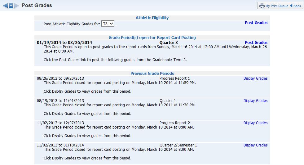 Manual Grade Posting Manual Grade Posting allows you to determine when grades are posted to the office. Any changes made in the Gradebook will need to be re-posted.