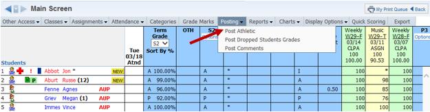 Green Grades and Comments are ones that have already been posted. The first time you post for a Grading Period, all should show as red.