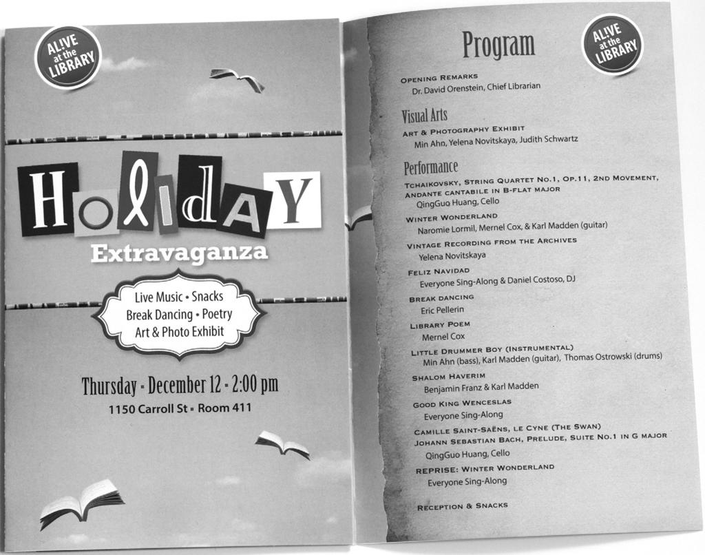 Visua iteracy meets information iteracy 149 Figure 13.5 Event program brochure: Hoiday Extravaganza. Program designed by Judith Schwartz.