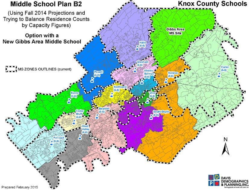New Gibbs Area Middle Schools Adjust Current MS Boundaries Significant boundary changes to: Holston MS Carter MS South Doyle MS Bearden MS Farragut MS New school in Gibbs area (700 students/ bldg.