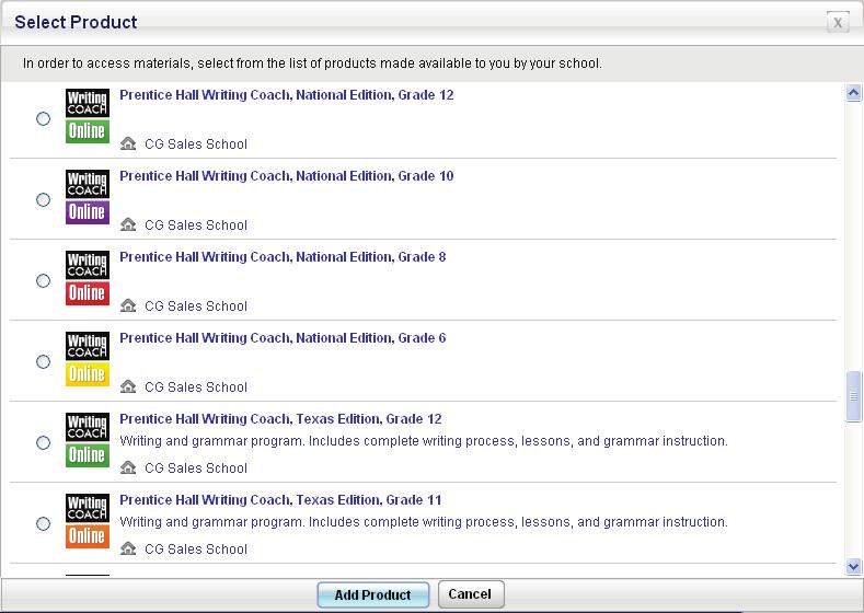 Select a Product To add a Pearson product to your Products and Classes, click Add Product.