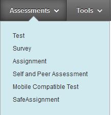 make it visible to the students. 1. Navigate to a Content Area, such as Course Documents, from the Course Menu. 2. Select Test under the Assessments pull down menu. 3.