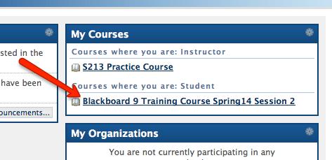 5 It s best to start in the Training Course, so that you can begin reviewing the instructions on how to use Blackboard. Under My Courses click on the title Blackboard 9 Training Course.