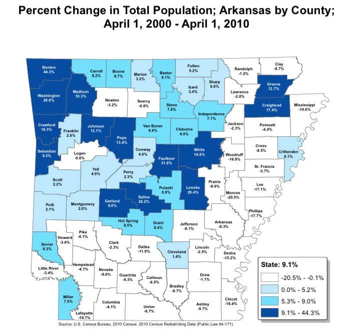 Population Change Across the State According to the above map, Greene County is one of only 3 counties in 12 in the EAPDD that have seen population growth.