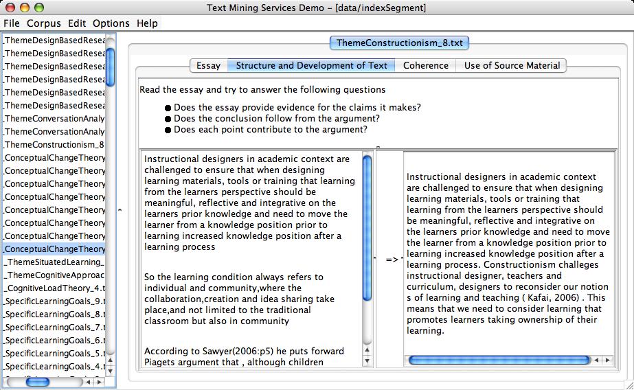 document. Associated with each tab is a number of trigger questions and associated content or gloss. The gloss helps the learner to consider the questions.