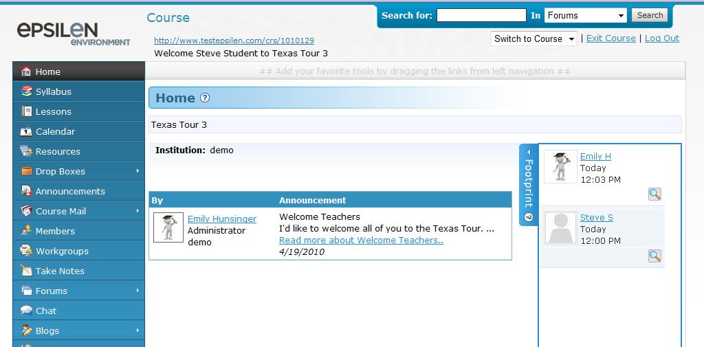 Step 4: User is taken into the Texas Tour course.