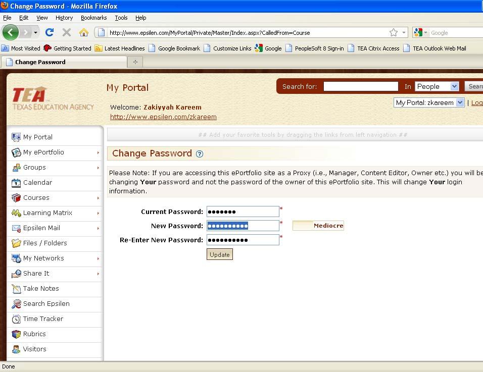 Once you are at the Change Password screen, enter your current or default password and then enter your new password in the spaces provided.