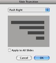 Chapter 3: Learning Inspiration, A Tutorial 71 3. Choose Push Right from the pop-up list of transition effects. The dialog shows a preview of the effect when you select it.