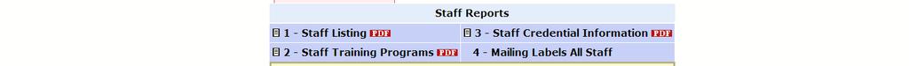 Staff Reports 1. Click on Reports under the Staff section on the Main Menu. The user must ensure that the appropriate reporting year is selected.
