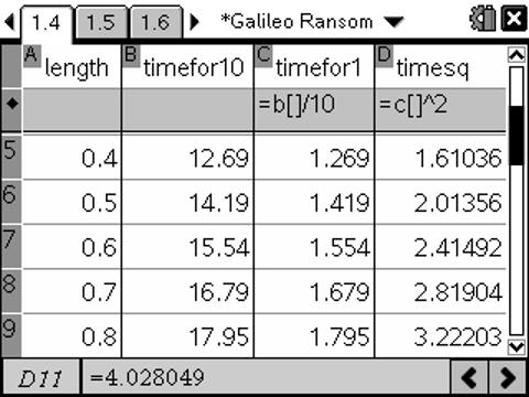 Fig 1: Screenshots from the pendulum experiment and analysis They recorded the data collected in a spreadsheet page, using that to calculate the time of one swing.