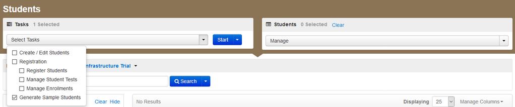 C. From the Generate Sample Students page, select your Organization. D. Click Create New Group.