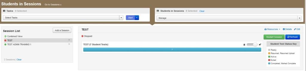 D. Select the box at the top of the list to choose all students and select Remove. E. To stop the session, select Stop Session on the Students in Sessions page.