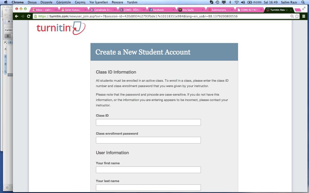 To create you account, visit http://turnitin.com/ and follow the instructions below.