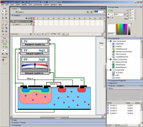 Macromedia Flash MX 2004 Proffesional working area Fig. 7. The basic function of logic NOR, NOT, AND gates made by the CMOS technology 7. Lesson creators Fig. 5.