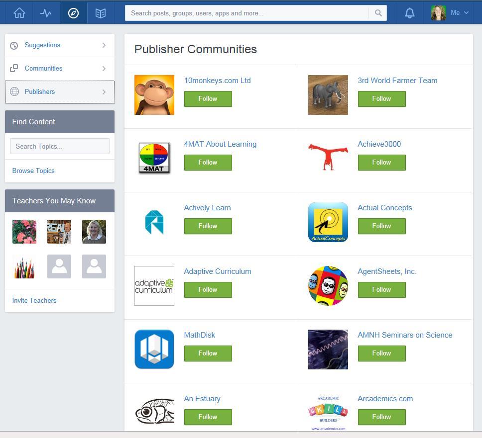 Publishers The Publishers tab in the same way you can connect to communities, you can also find publishers with which to connect on Edmodo. You can unsubscribe from publishers at any time.