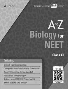 NEET A to Z Biology for NEET Class XI A to Z Biology for NEET Class XII A to Z Chemistry for NEET Class XI Cengage India ISBN : 9788131534182 Pages : 966 ` 750/- Cengage India ISBN : 9788131534199