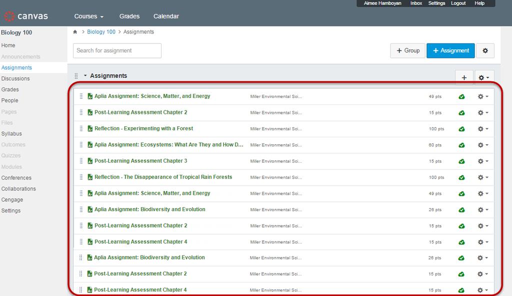 11 Click Assignments in the Navigation menu. Result: All graded Assignments display.