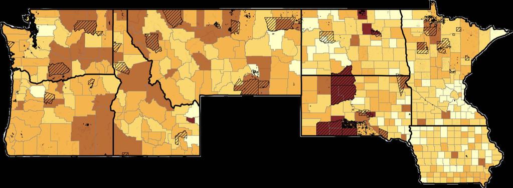POVERTY The overall poverty rate in the NWAF states was 2.3 percent. County poverty rates ranged from 3 percent to 54 percent. Seven of the 0 counties with the highest rates were in South Dakota.