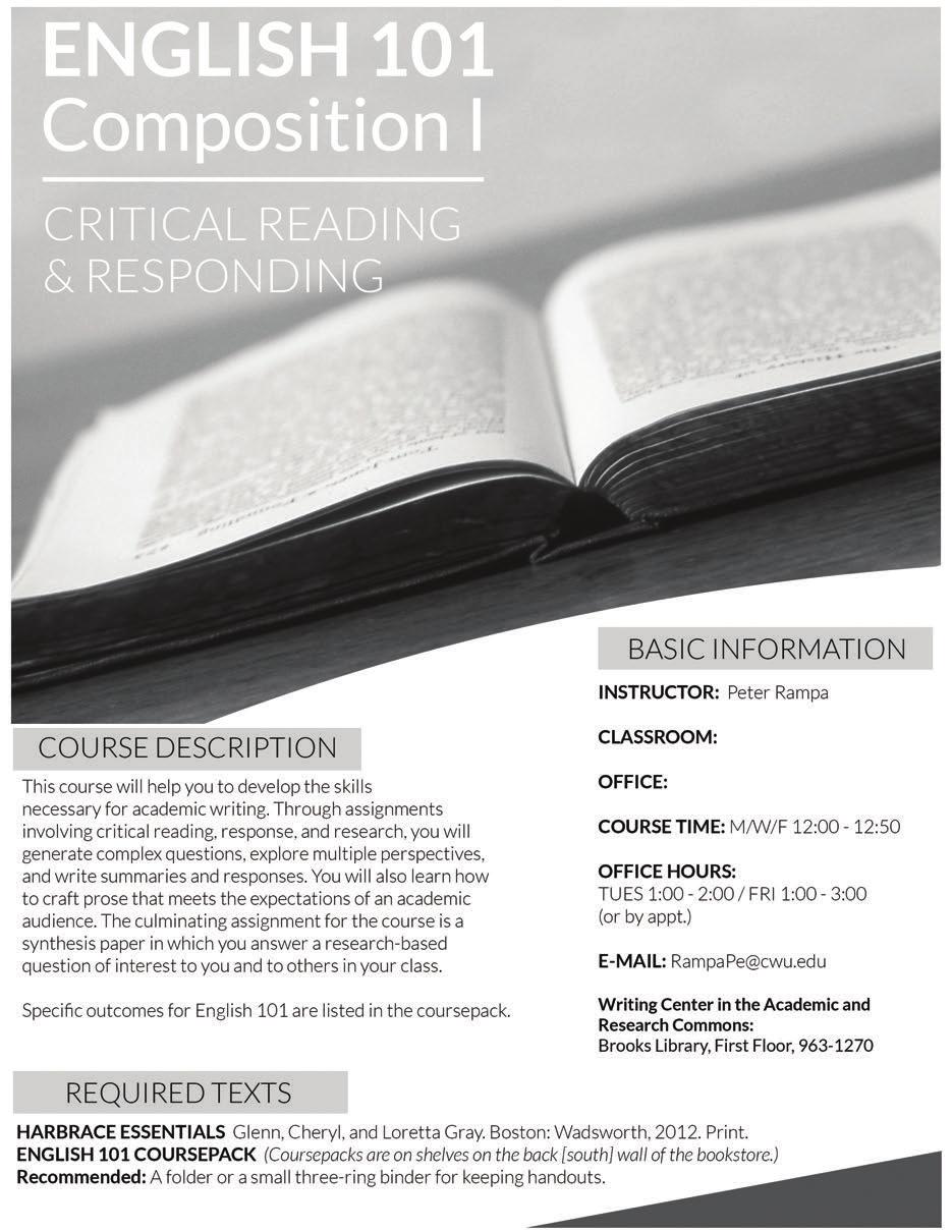 Peter Rampa Hogue Hall 226 This course will help you to develop the skills necessary for academic writing.
