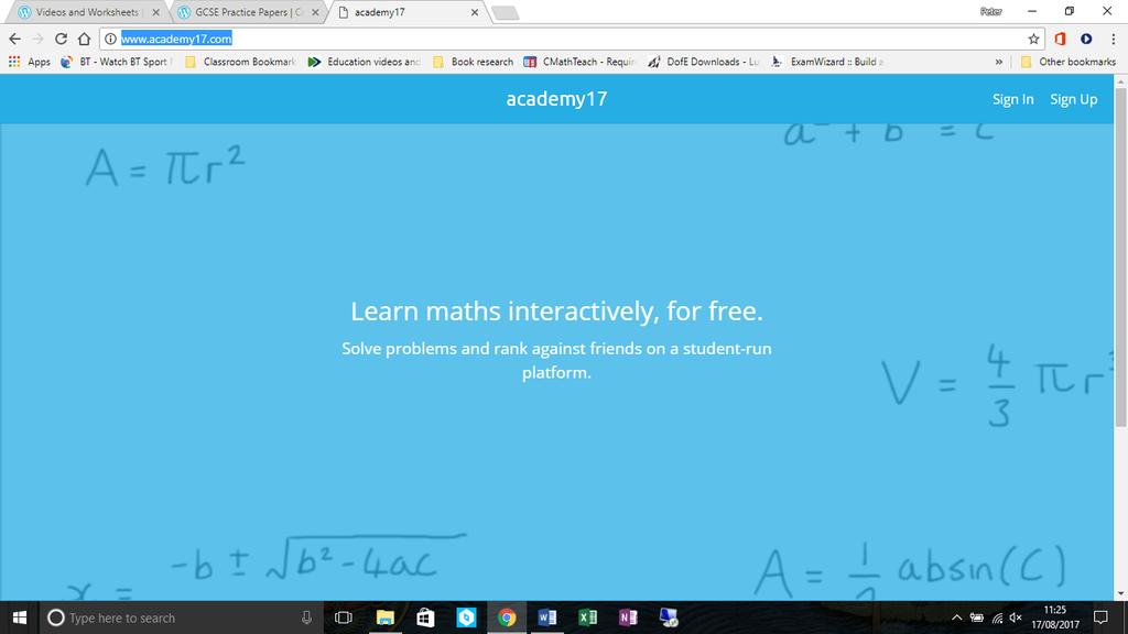 academy17 (http://www.academy17.com/) Academy 17 is a new site that has been designed by university students to support pupils in working on GCSE Maths.