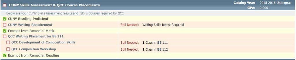 CUNY Skills Assessment and QCC Course Placements **Please keep in mind if you have passed any of these