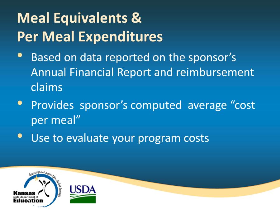 Data about each sponsor s meal costs are provided to them on KN-CLAIM.